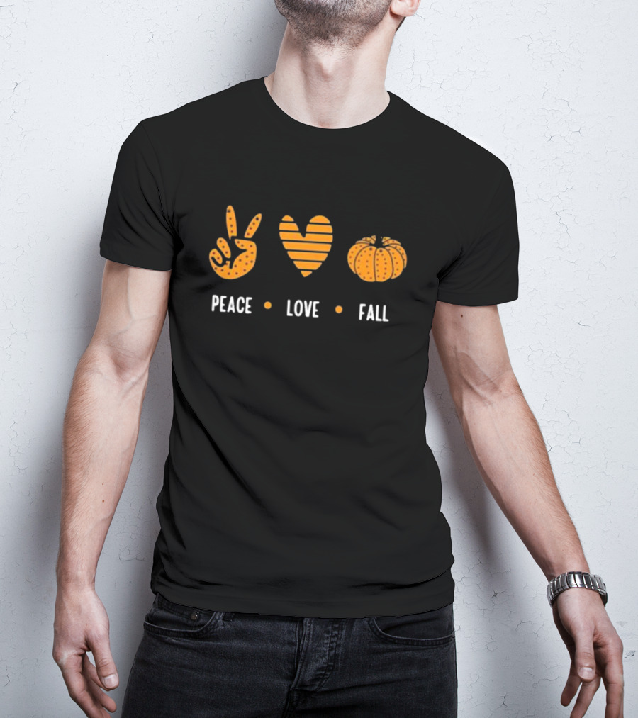 Peace Love Fall Heart Pumpkin Happy Halloween T-Shirt