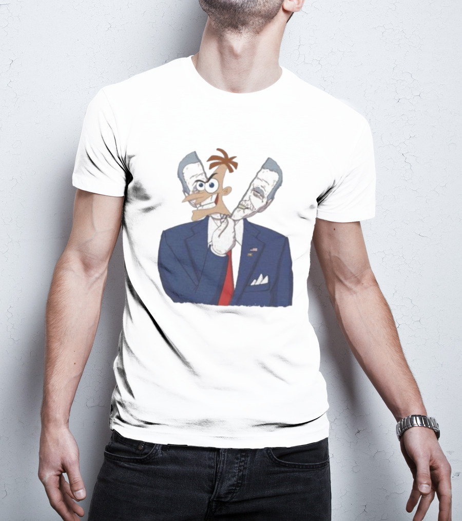 Joe Biden Dr. Doofenshmirtz Mask Illusion Suit Red Tie American Flag T-Shirt