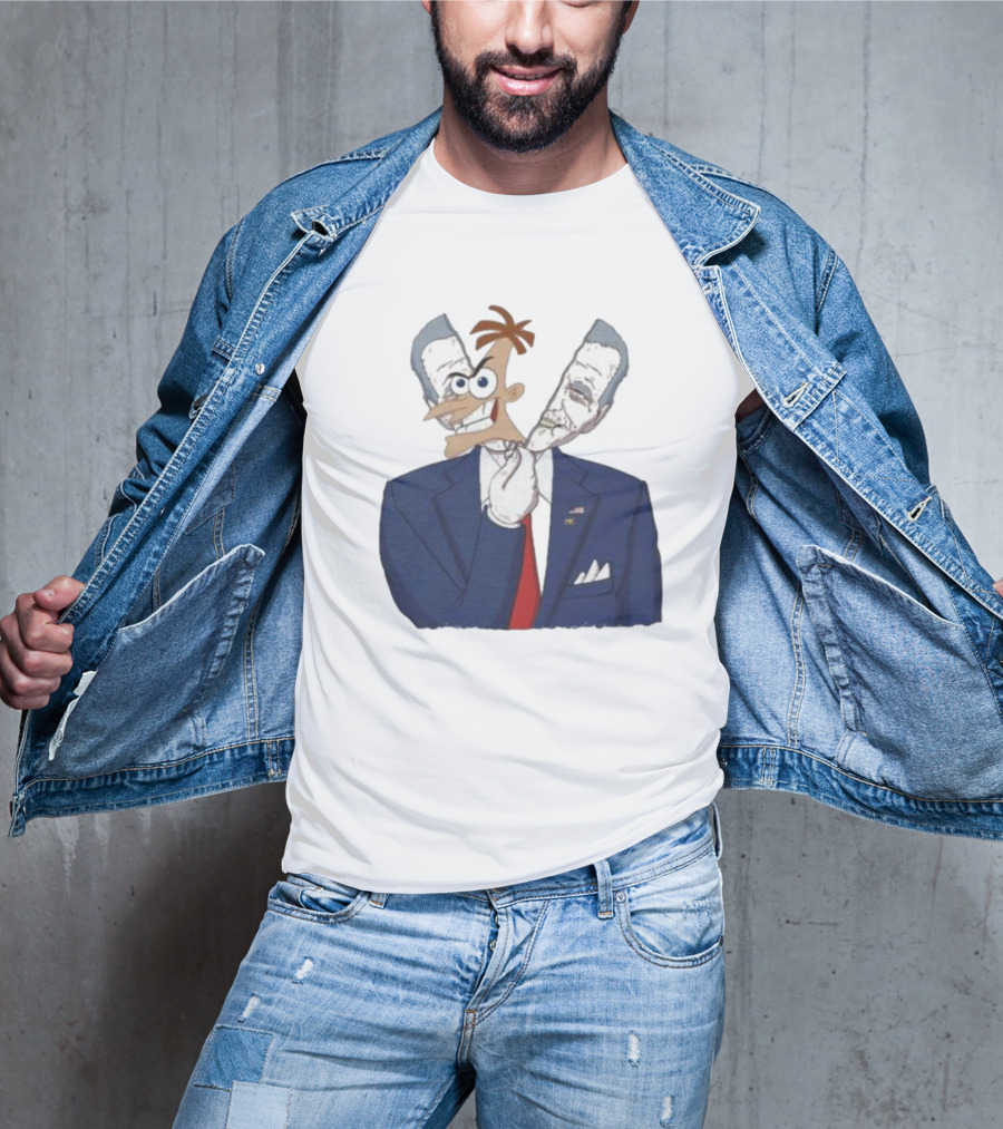 Joe Biden Dr. Doofenshmirtz Mask Illusion Suit Red Tie American Flag T-Shirt
