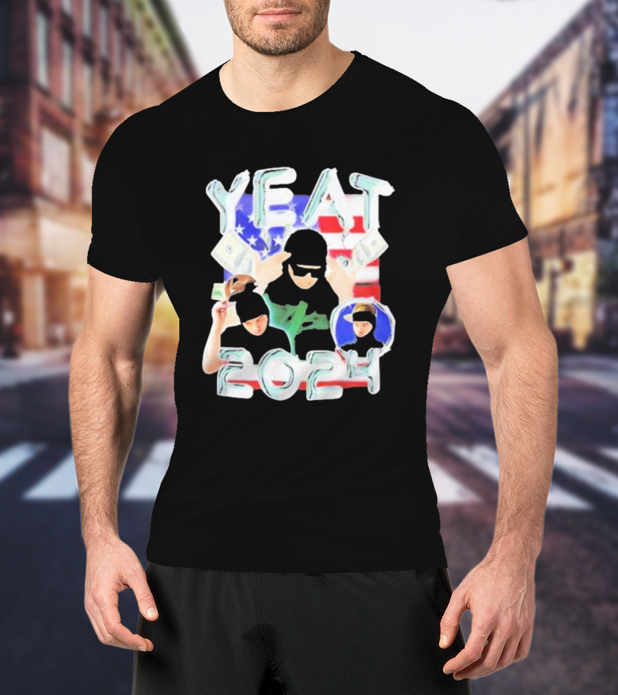 Yeat 2024 Money American Flag Background With Dollar Bills T-Shirt