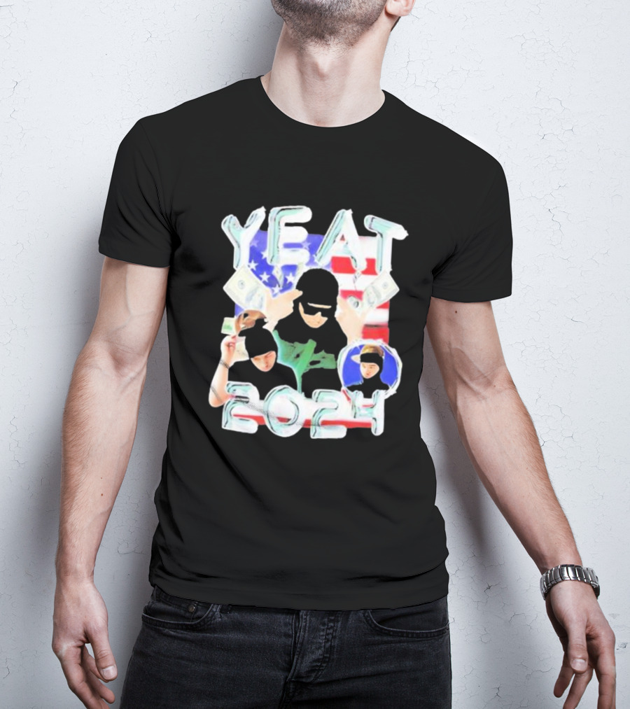 Yeat 2024 Money American Flag Background With Dollar Bills T-Shirt