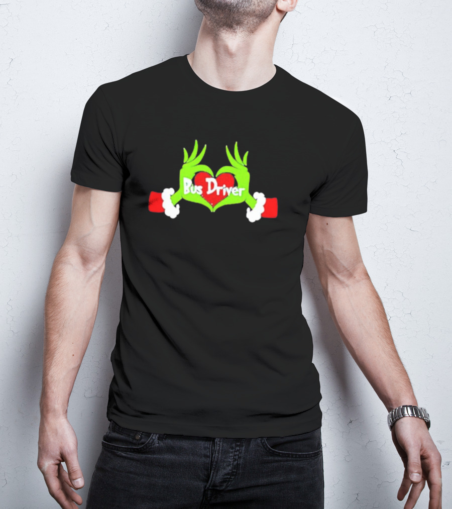 Grinch Hand Heart Bus Driver Christmas Love T-Shirt