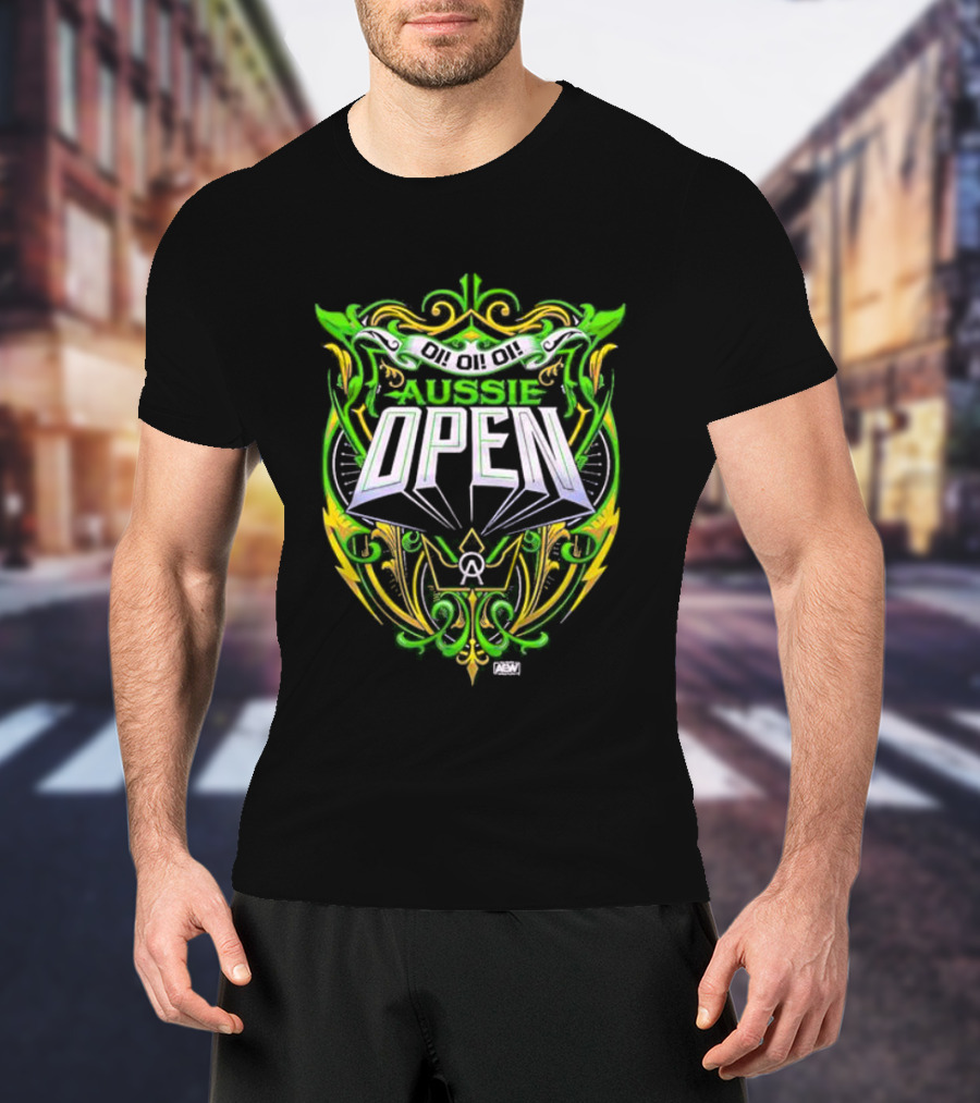 Aussie Open Oi Oi Oi AEW Wrestling Emblem Green And Gold T-Shirt