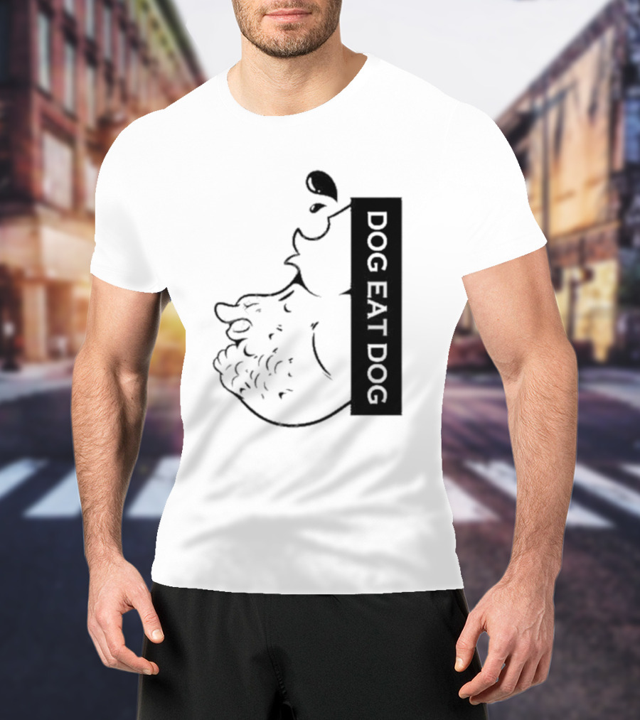 Slosh Dog Eat Dog Vertical Text Graphic With Cartoon Style Dog Outline T-Shirt