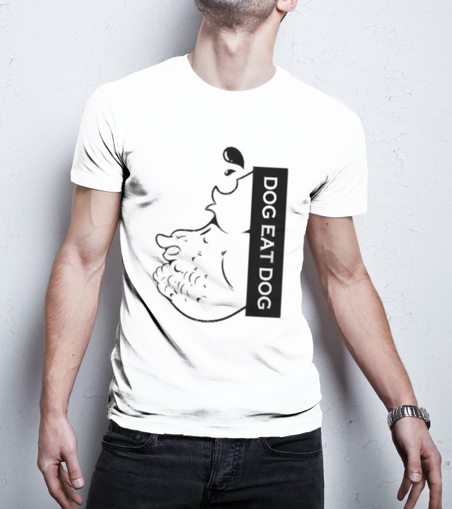 Slosh Dog Eat Dog Vertical Text Graphic With Cartoon Style Dog Outline T-Shirt