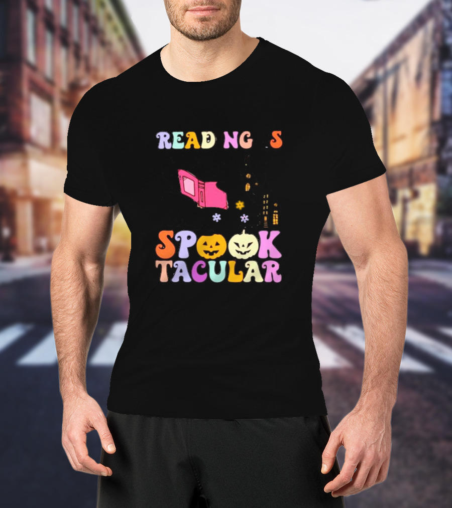 Reading Is Spooktacular Ghost Reading Book Halloween Pumpkins T-Shirt