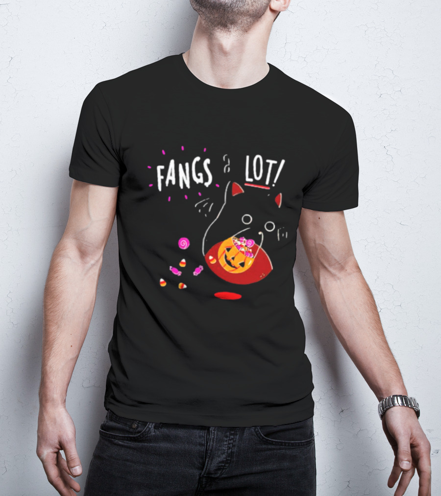 Ghost Cat Fangs A Lot Trick Or Treat Halloween Candy T-Shirt
