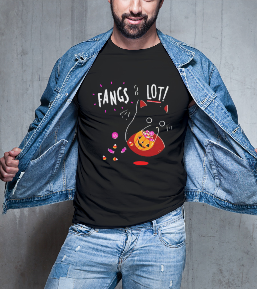 Ghost Cat Fangs A Lot Trick Or Treat Halloween Candy T-Shirt