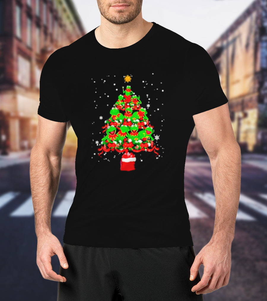 Frogs Merry Christmas Tree Star Topper Bright Red Ornaments T-Shirt