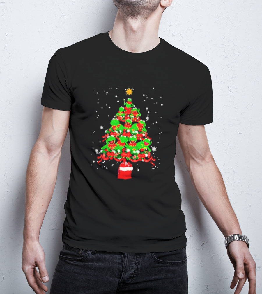 Frogs Merry Christmas Tree Star Topper Bright Red Ornaments T-Shirt