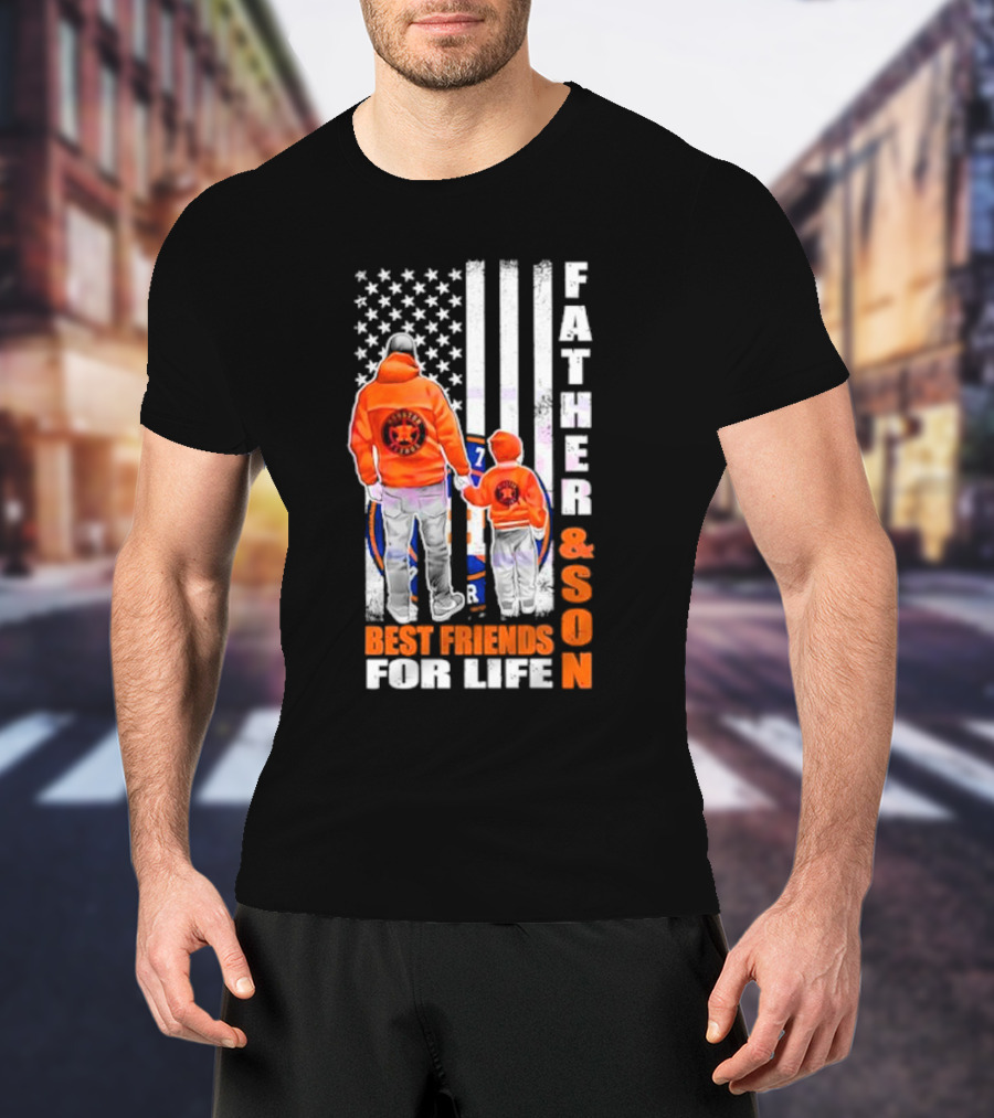 Houston Astros Father Son Best Friends For Life USA Flag T-Shirt