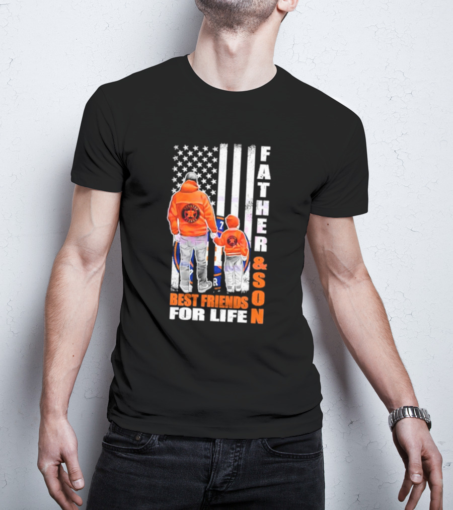 Houston Astros Father Son Best Friends For Life USA Flag T-Shirt