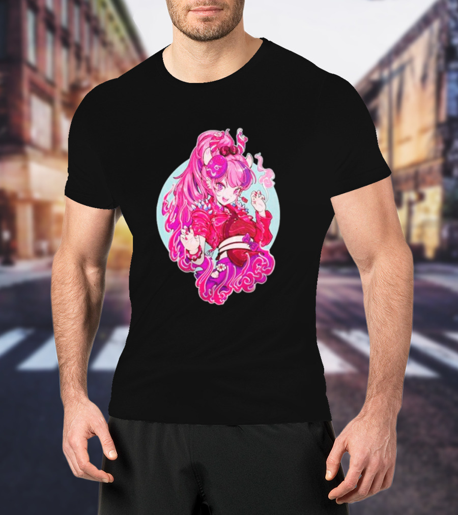 Invasion Club Ironmouse Pink Anime Character Art Collaboration T-Shirt