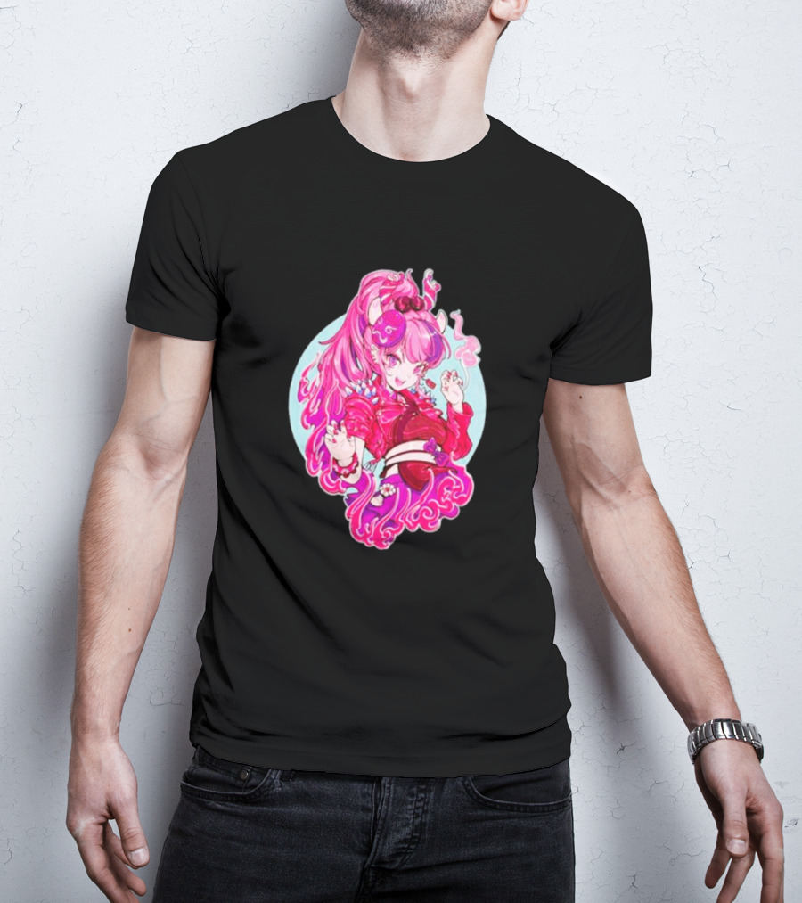 Invasion Club Ironmouse Pink Anime Character Art Collaboration T-Shirt