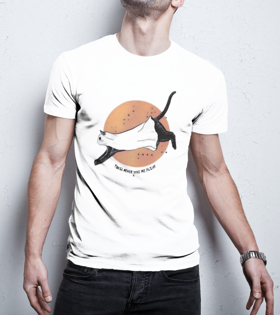 You'Ll Never Take Me Alive Black Cat Halloween Moon Escape T-Shirt