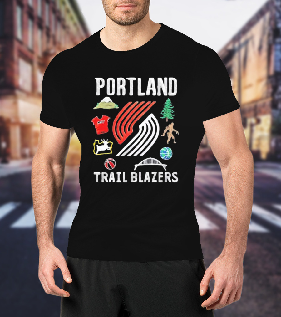 Portland Trail Blazers NBA X Market Claymation Mountains Trees Basketball Sasquatch Bridge T-Shirt