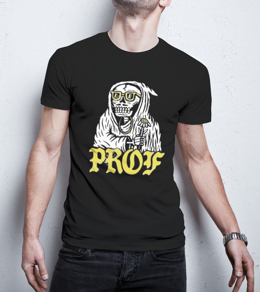Prof Tombstones Skeleton With Yellow Glasses And Flower T-Shirt
