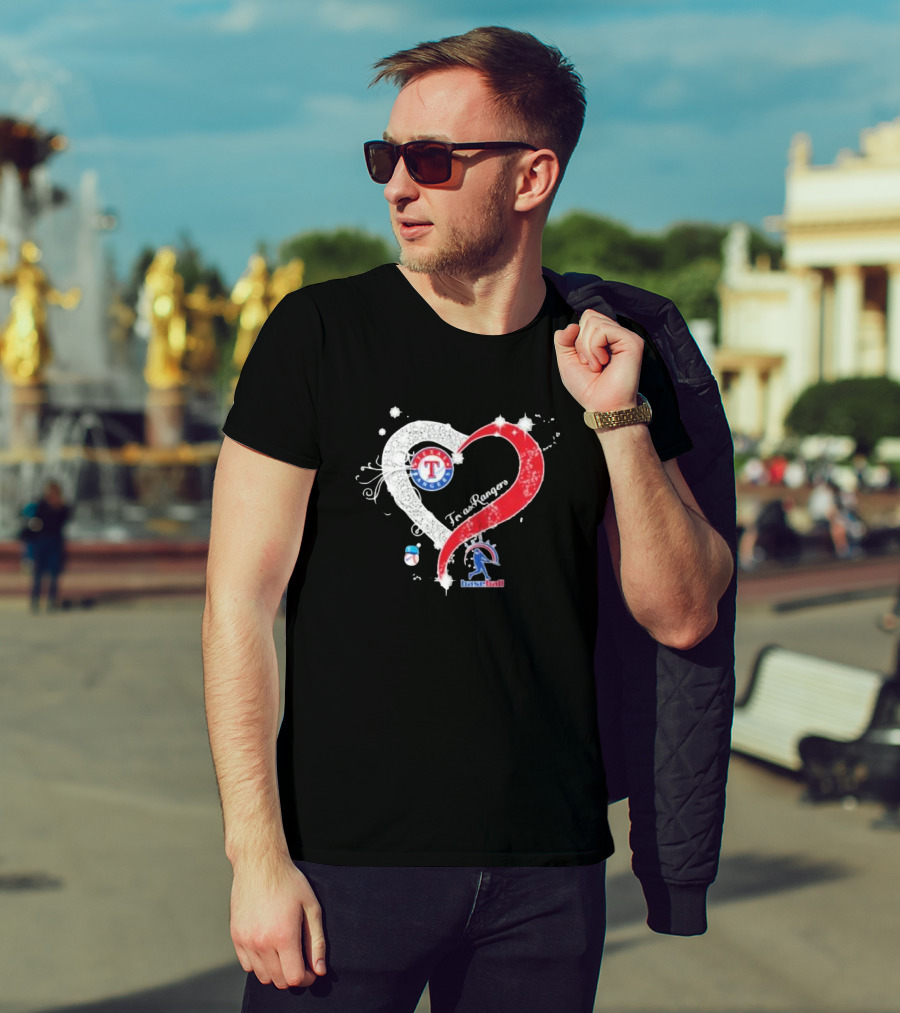 Texas Rangers Baseball Heart Logo Design With Team T-Shirt