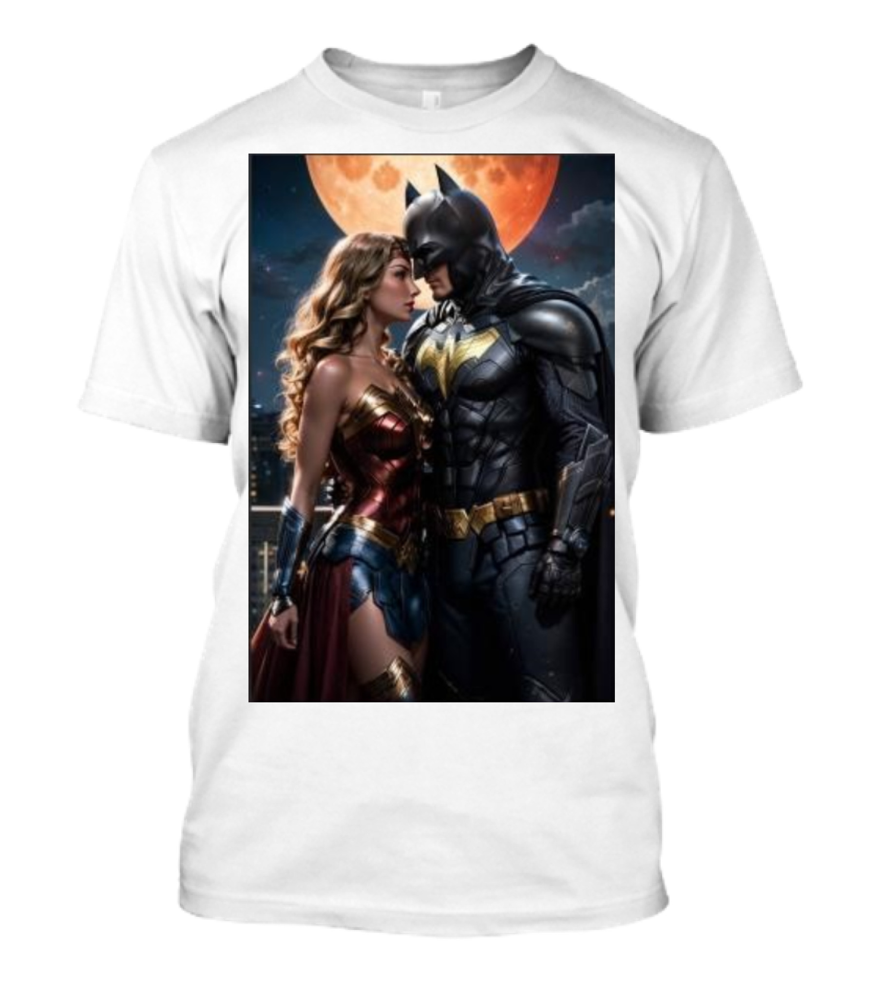 Batman And Wonder Woman Under Moonlight Romance Scene T-Shirt