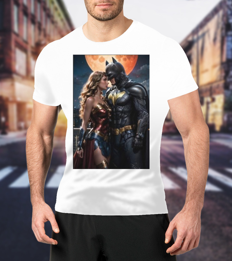 Batman And Wonder Woman Under Moonlight Romance Scene T-Shirt