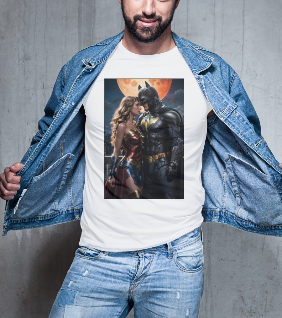 Batman And Wonder Woman Under Moonlight Romance Scene T-Shirt