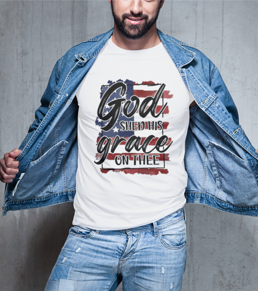 God Shed His Grace On Thee American Flag USA Patriotic T-Shirt
