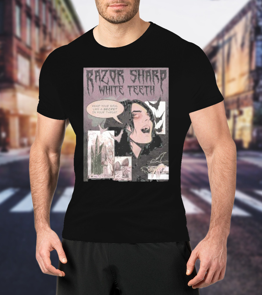 Razor Sharp White Teeth Keep Your Soul Like A Secret In Your Throat Vampires Comic Panel With Gothic T-Shirt