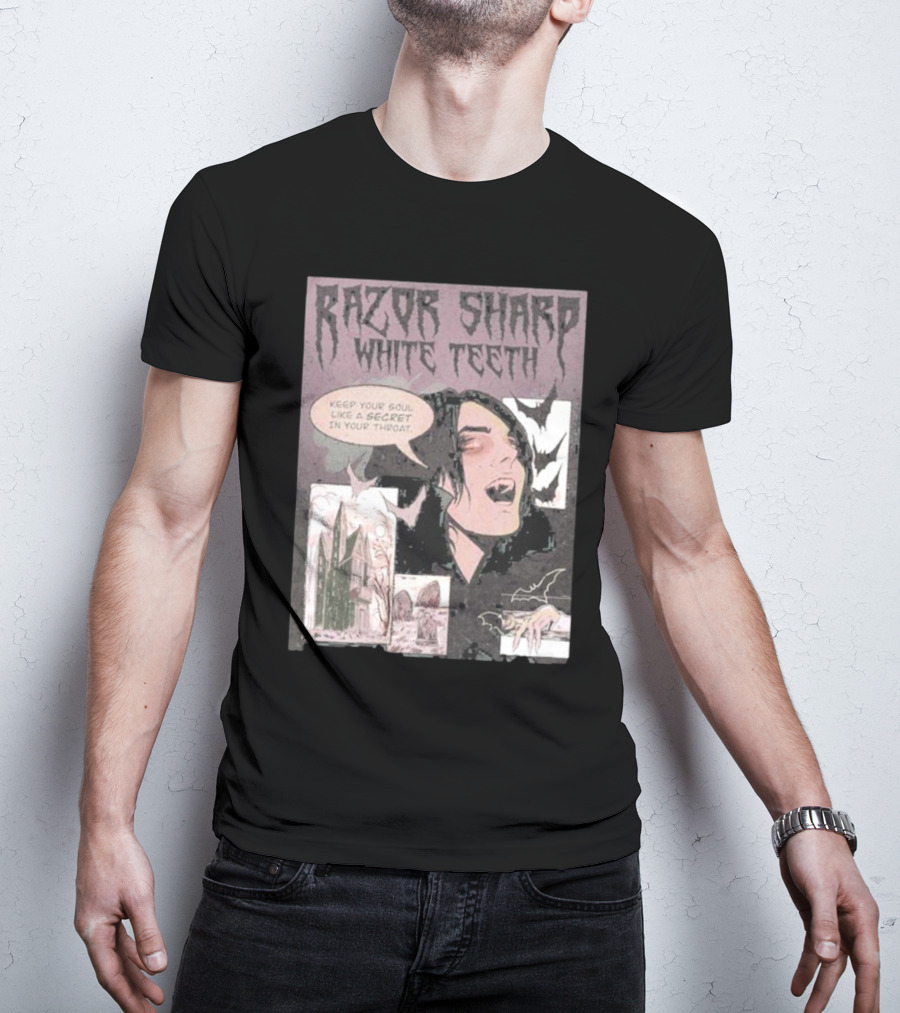 Razor Sharp White Teeth Keep Your Soul Like A Secret In Your Throat Vampires Comic Panel With Gothic T-Shirt