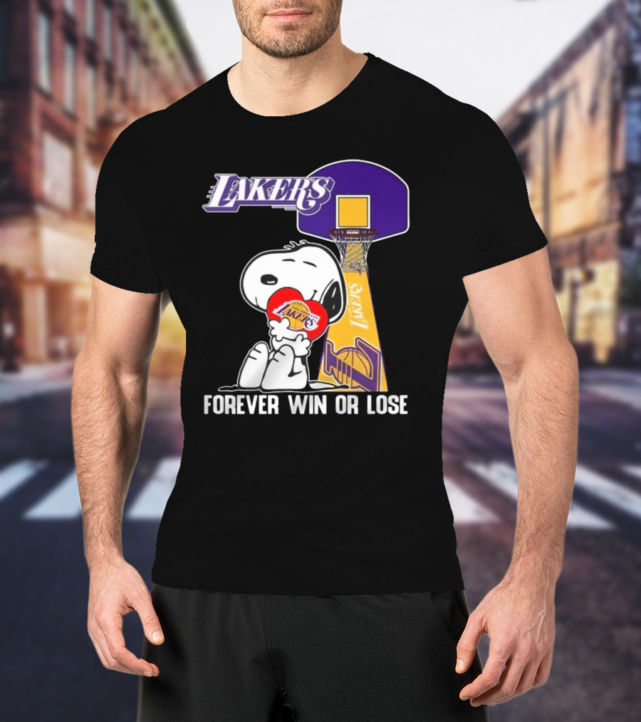 Lakers Forever Win Or Lose Snoopy Basketball Heart T-Shirt