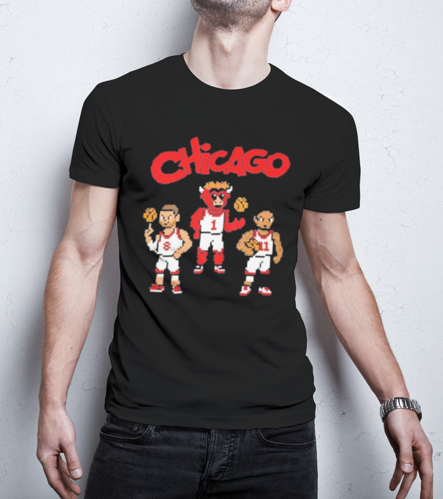 Chicago Bulls NBA Mascot And Player Pixel Art Chicago T-Shirt