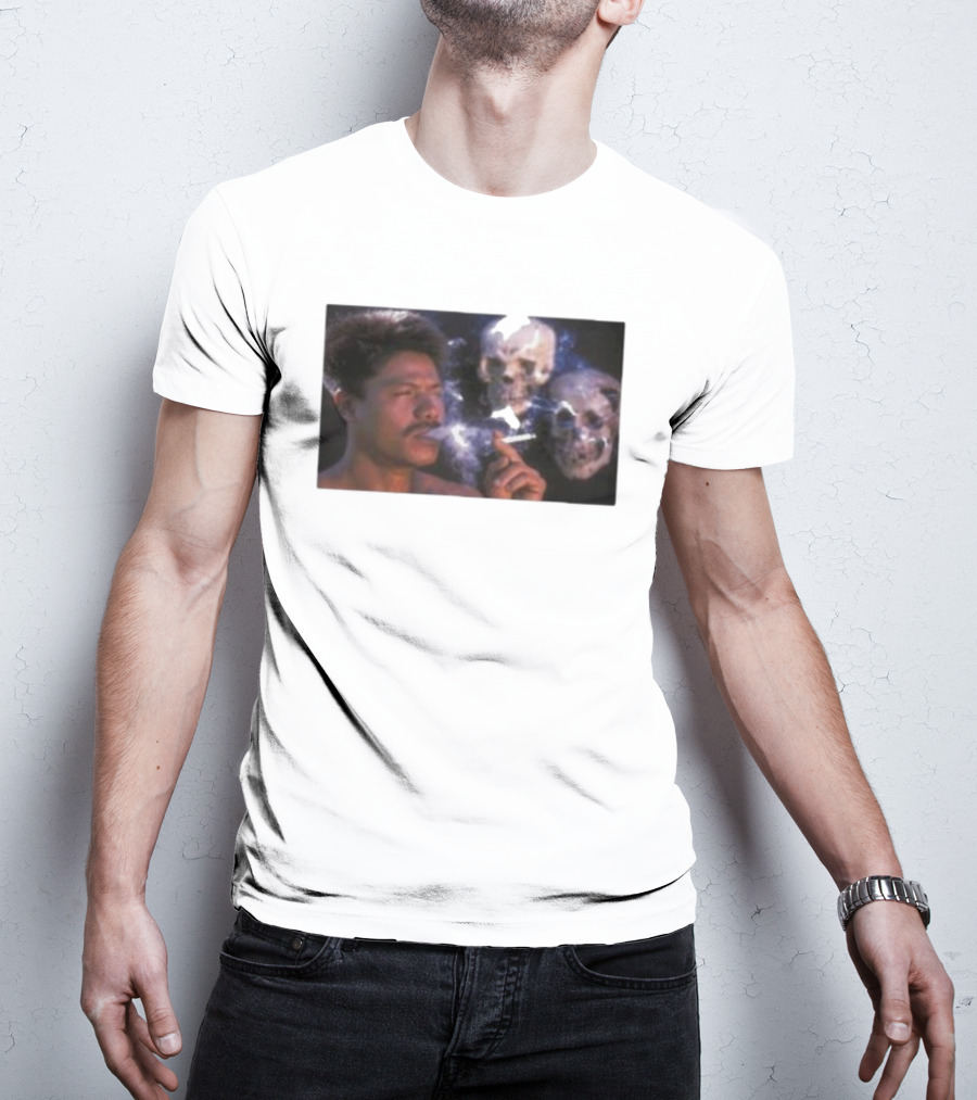 Cigarette Smoking With Spooky Skull Images And Man T-Shirt