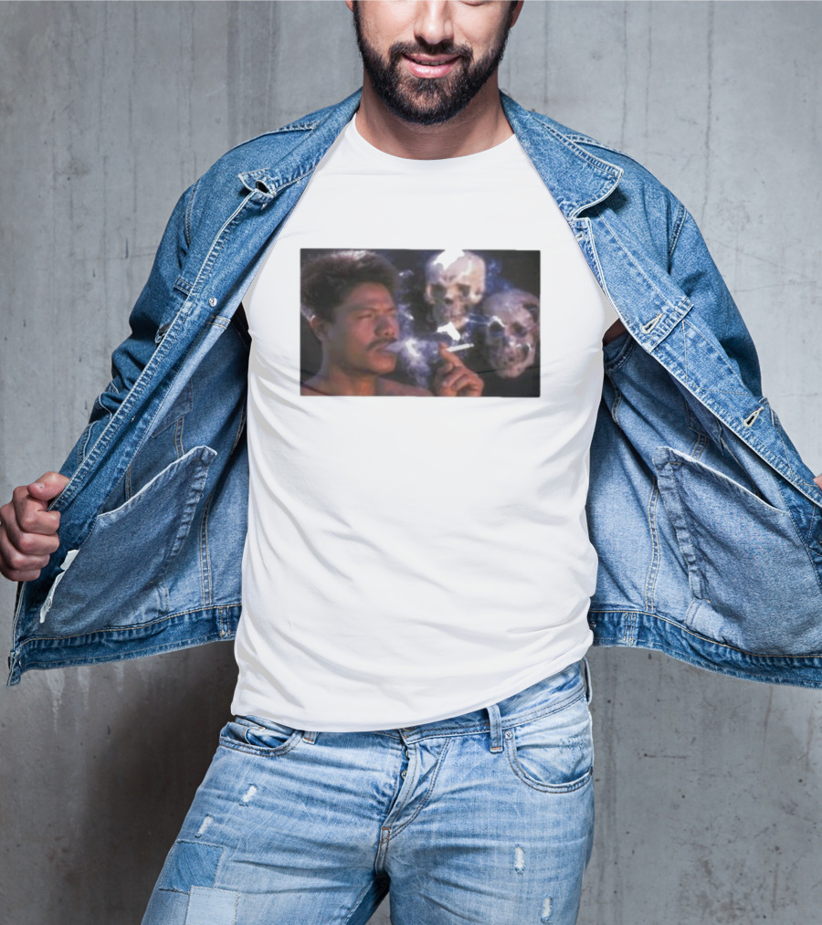 Cigarette Smoking With Spooky Skull Images And Man T-Shirt