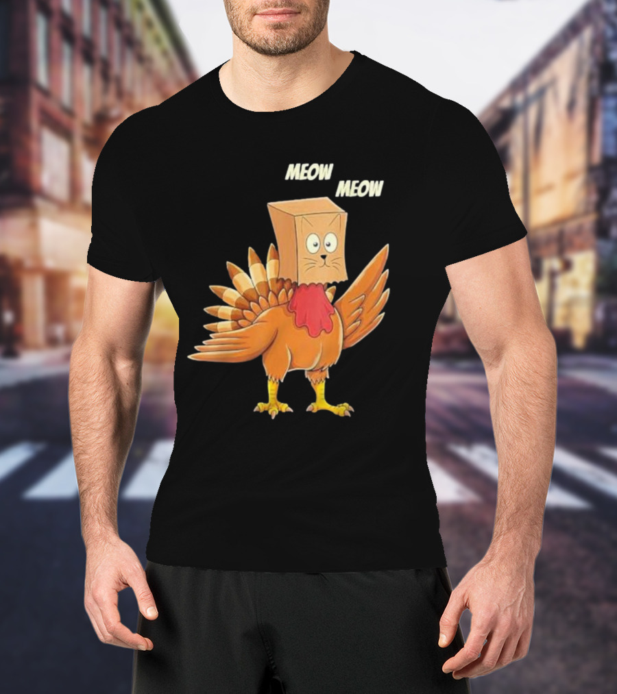 Thanksgiving Turkey Cat Meow Box Head T-Shirt