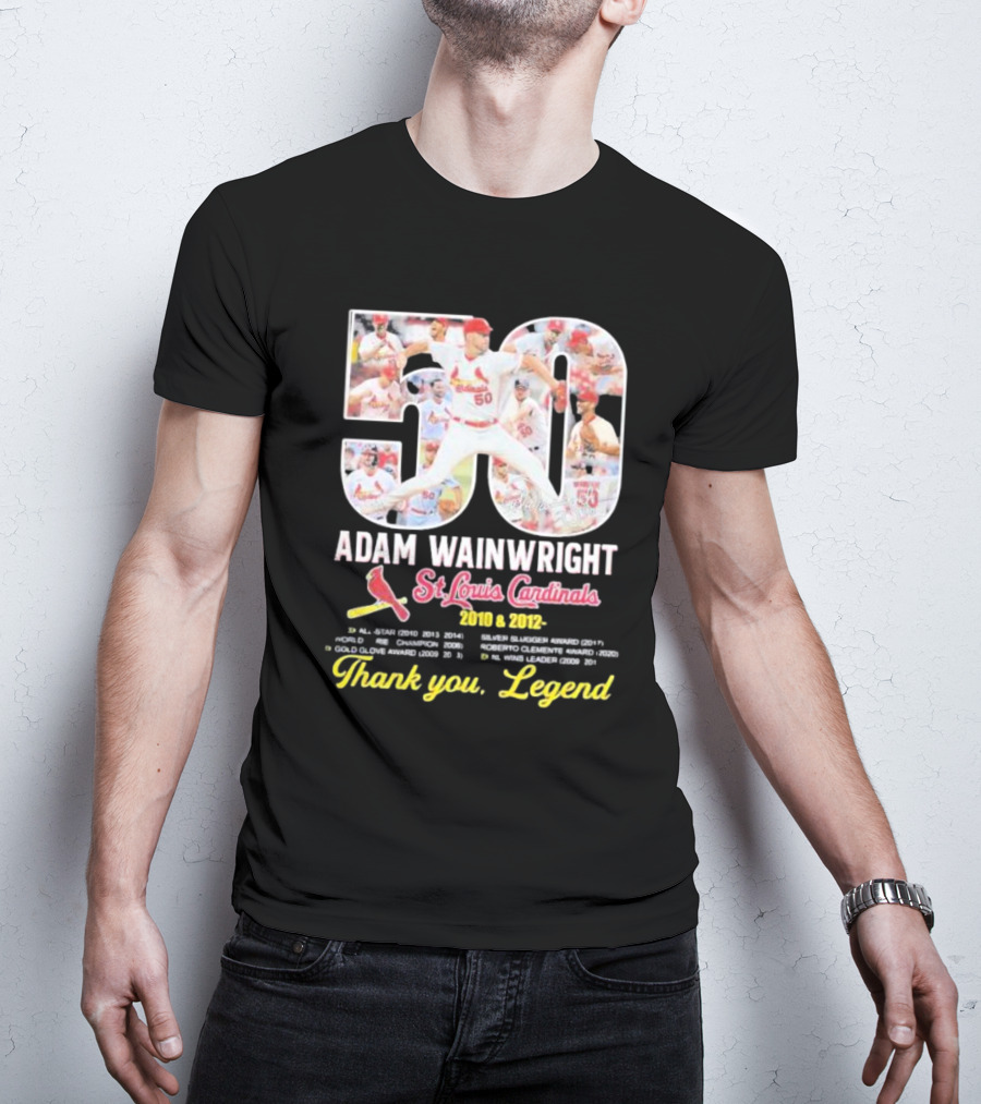 Adam Wainwright St Louis Cardinals 2010 2012 50 Thank You Legend T-Shirt