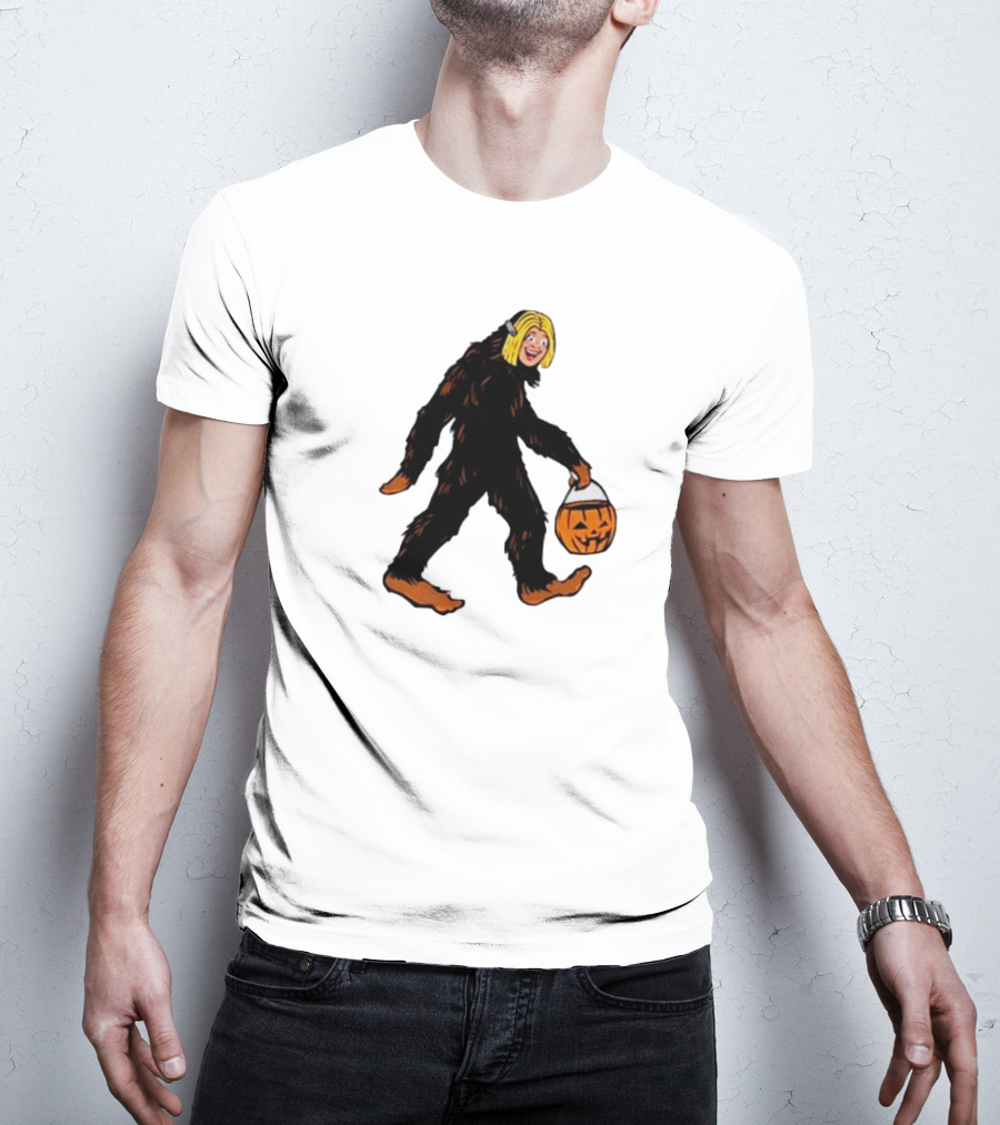 Mystical Halloween Sasquatch Holding Pumpkin Bucket Spooky Costume T-Shirt