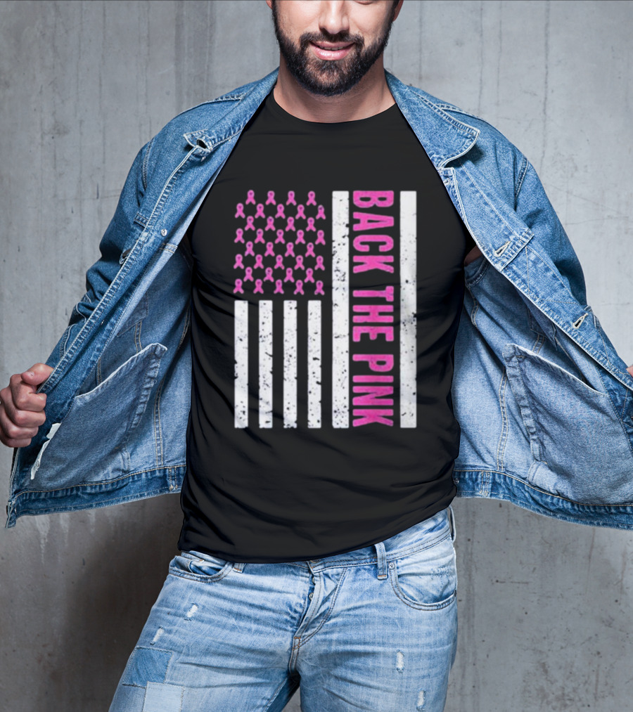 Back The Pink Breast Cancer Awareness American Flag Ribbons T-Shirt