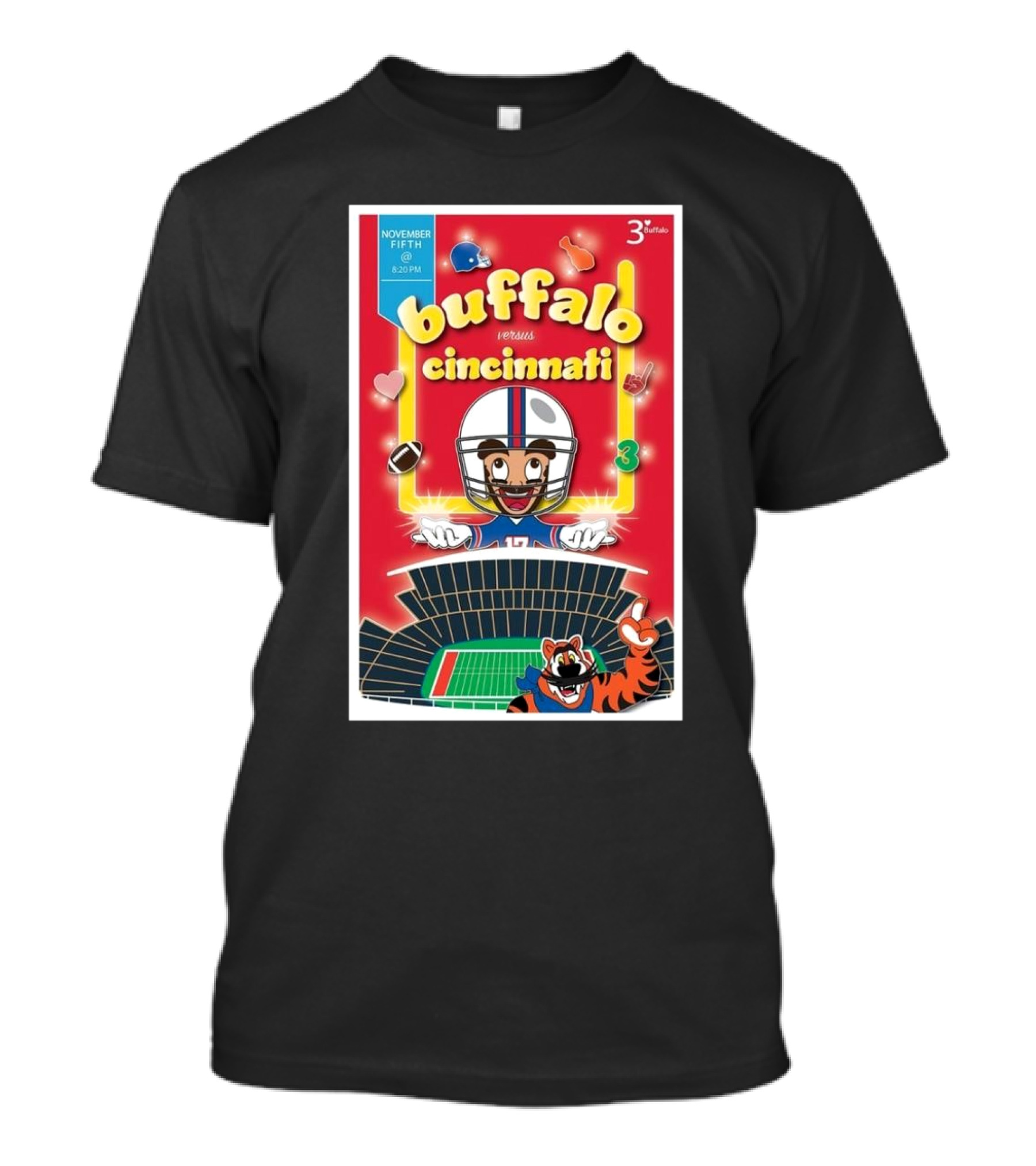 Buffalo Versus Cincinnati November Fifth Football Showdown 3:20 PM Stadium Mascots Clash T-Shirt
