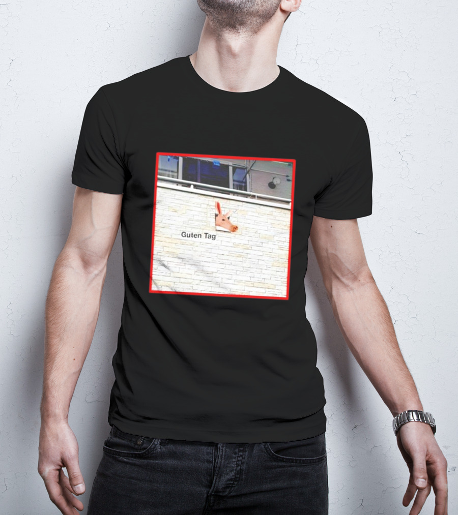 Guten Tag Pig Wall Mount With Brick Background T-Shirt