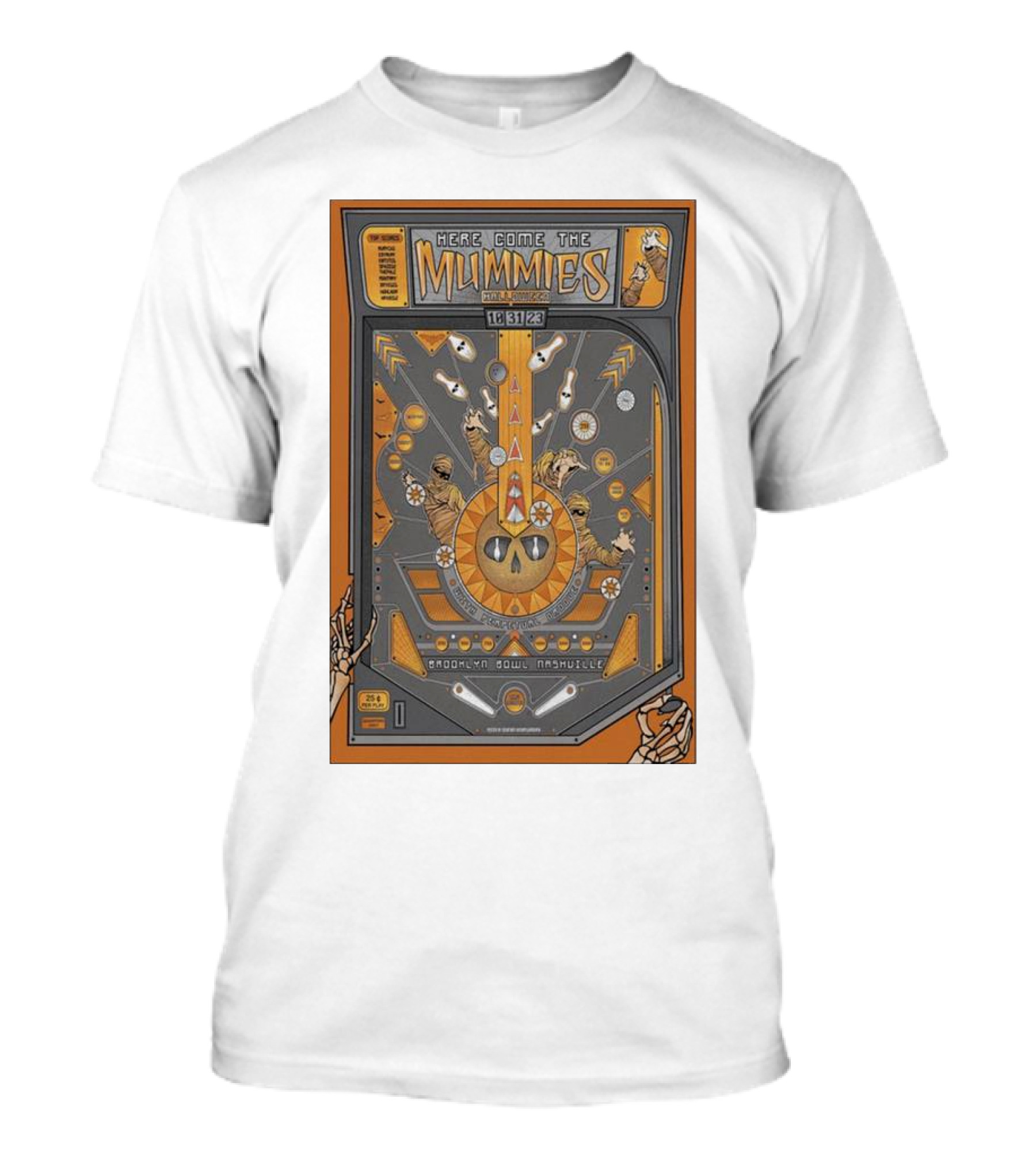 Here Come The Mummies Pinball Artwork Brooklyn Bowl Nashville Oct 31 T-Shirt