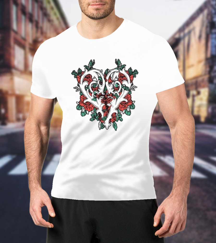 Ricky Olson Heart Floral Design Roses And Vines T-Shirt
