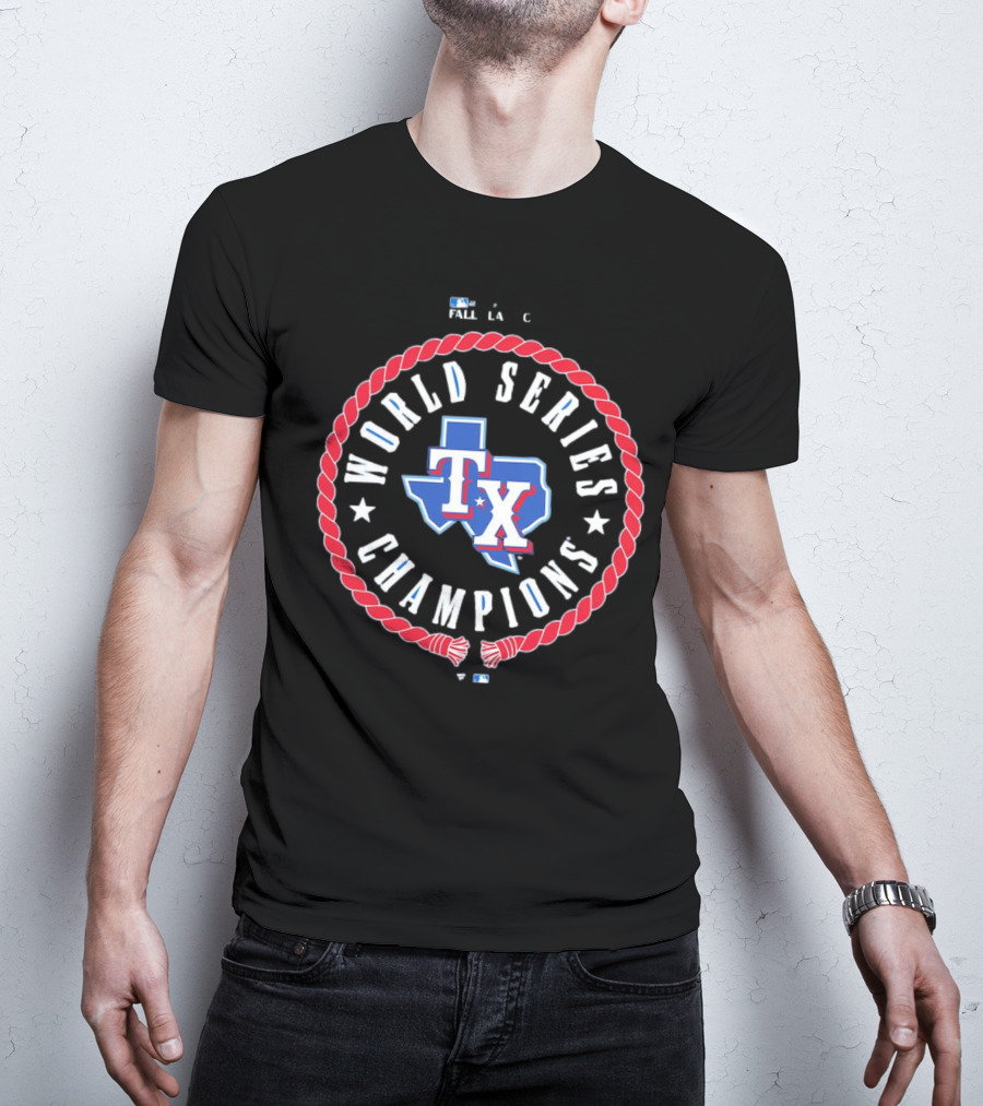 Texas Rangers World Series Champions TX Logo Rope Circle T-Shirt
