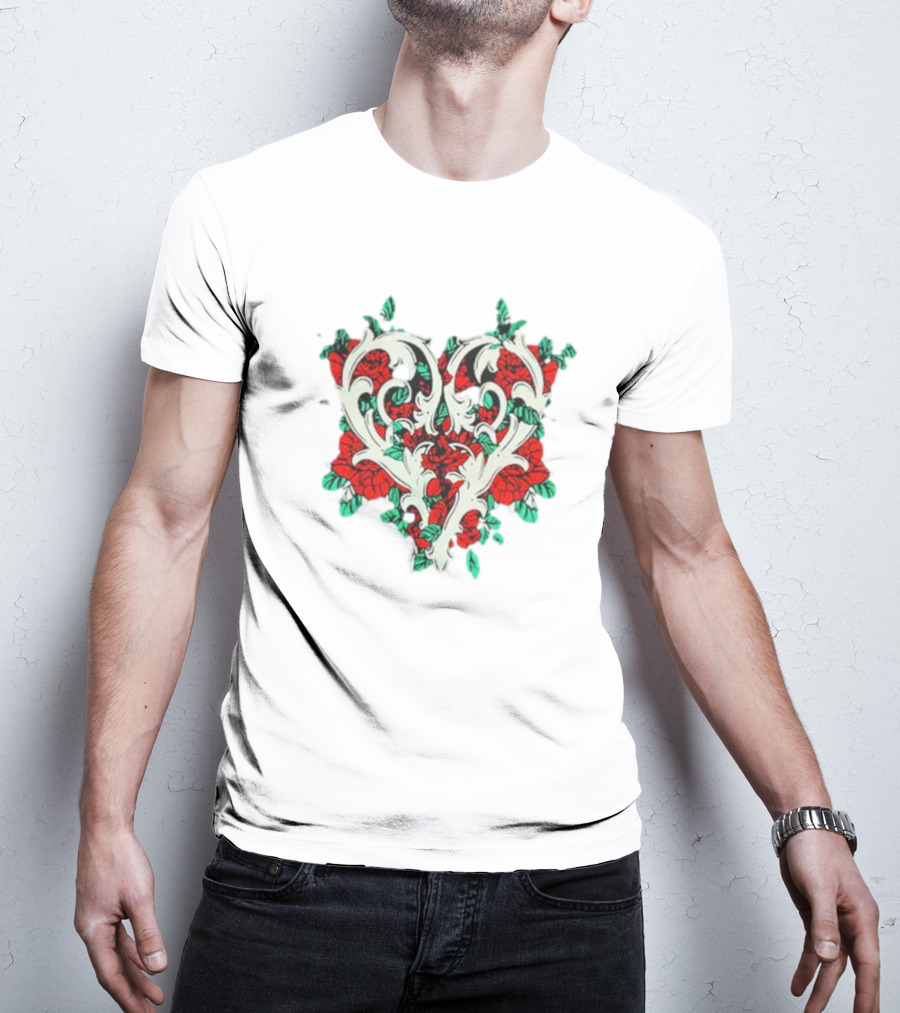 Ricky Olson Heart Floral Roses T-Shirt