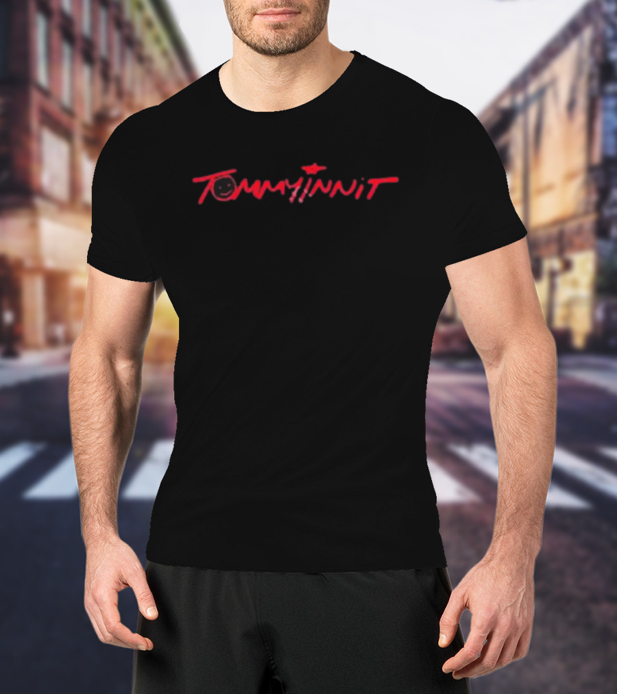 Tommyinnit Signature With Star And Smile Icon In Red T-Shirt
