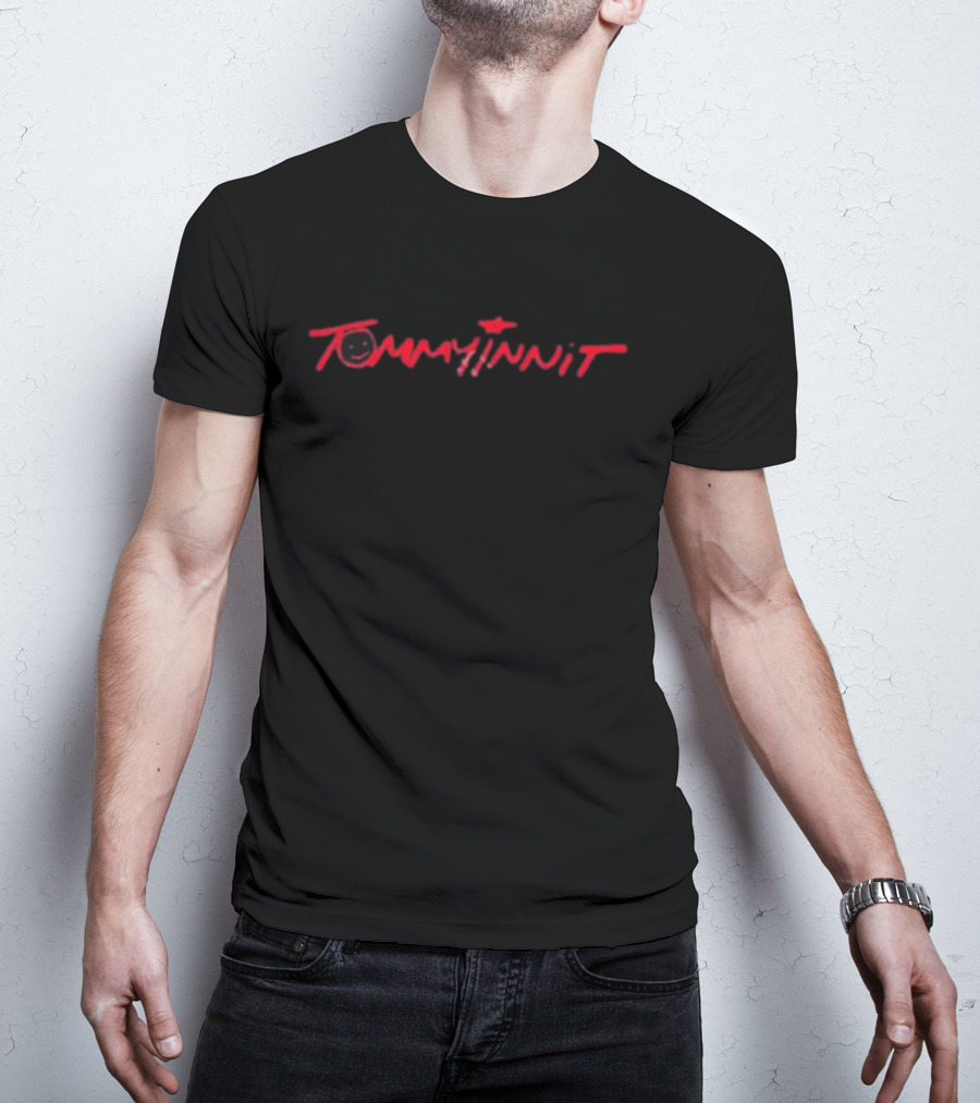 Tommyinnit Signature With Star And Smile Icon In Red T-Shirt