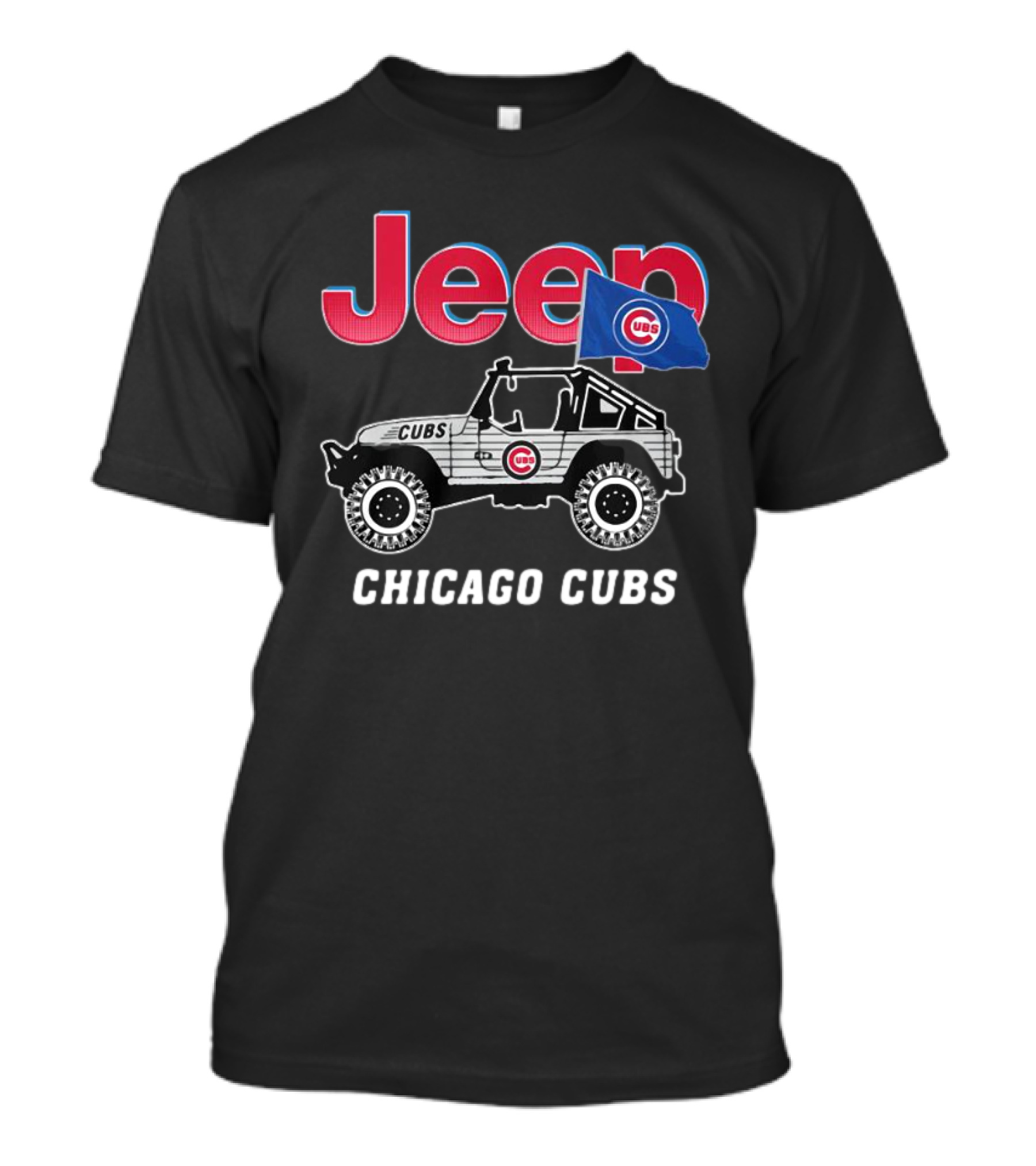 Jeep Chicago Cubs Logo With Jeep And Cubs Flag T-Shirt