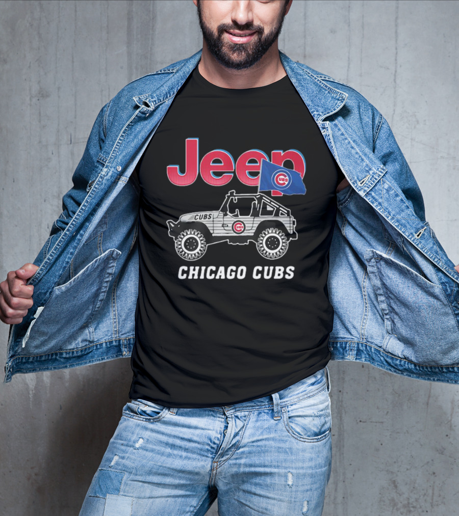 Jeep Chicago Cubs Logo With Jeep And Cubs Flag T-Shirt