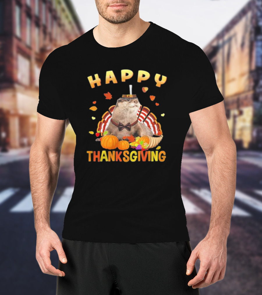 Happy Thanksgiving Otter Turkey Pilgrim T-Shirt