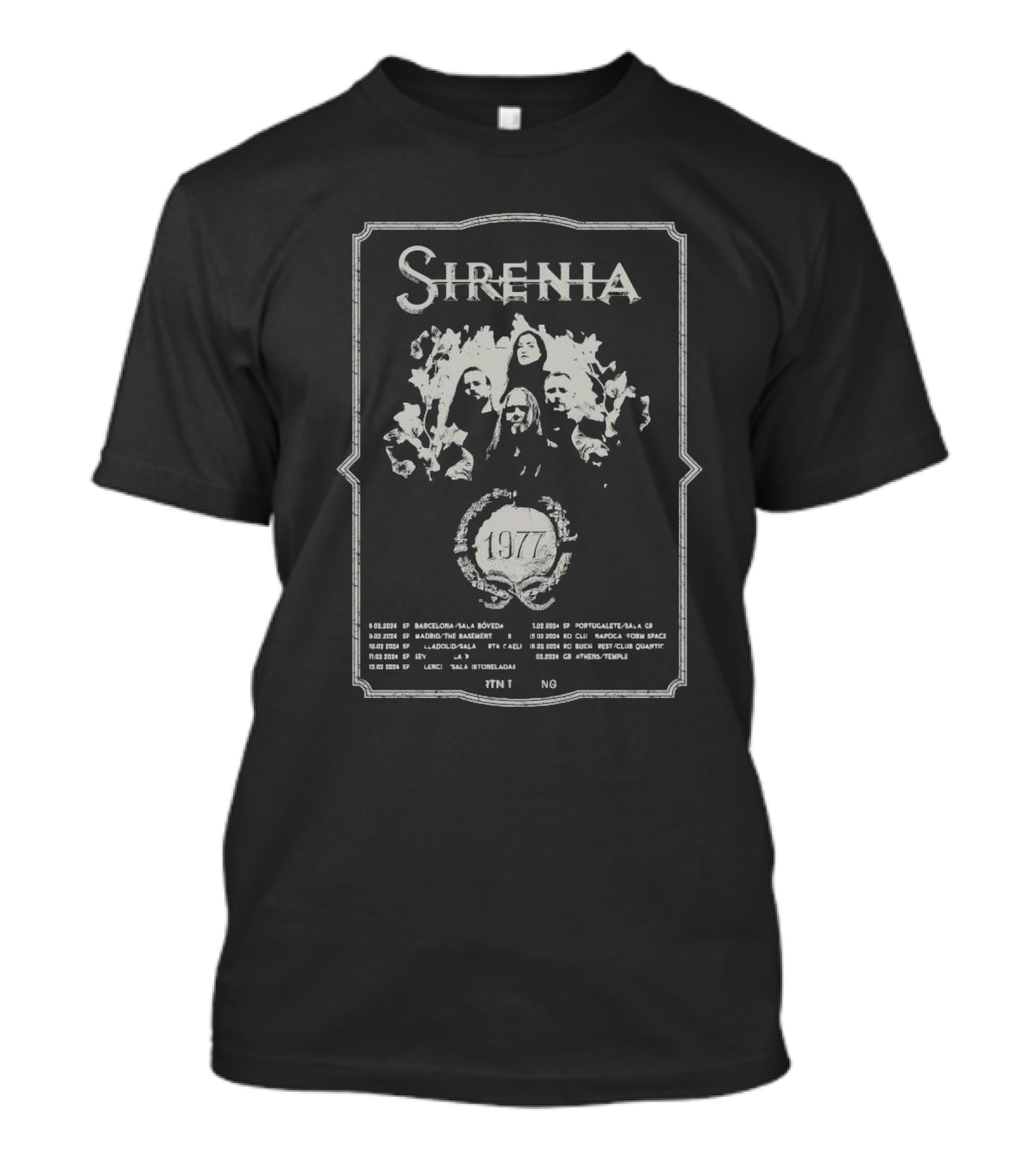 Sirenia 1977 Tour Spain Barcelona Madrid Santander Alicante Pontefract Madrid London T-Shirt