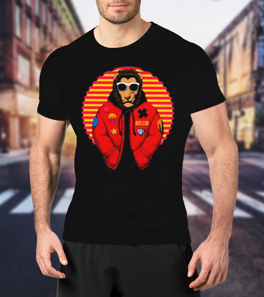 Captainsauce Merch Cool Lion Leo Jacket Retro Stripes T-Shirt