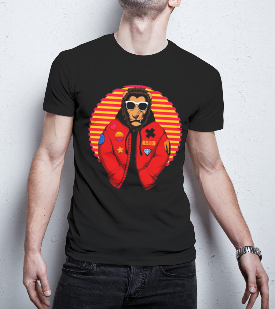 Captainsauce Merch Cool Lion Leo Jacket Retro Stripes T-Shirt